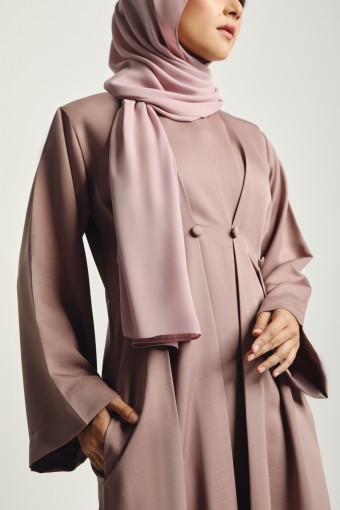 Zafrah Pleated Abaya Dress Rose Brown